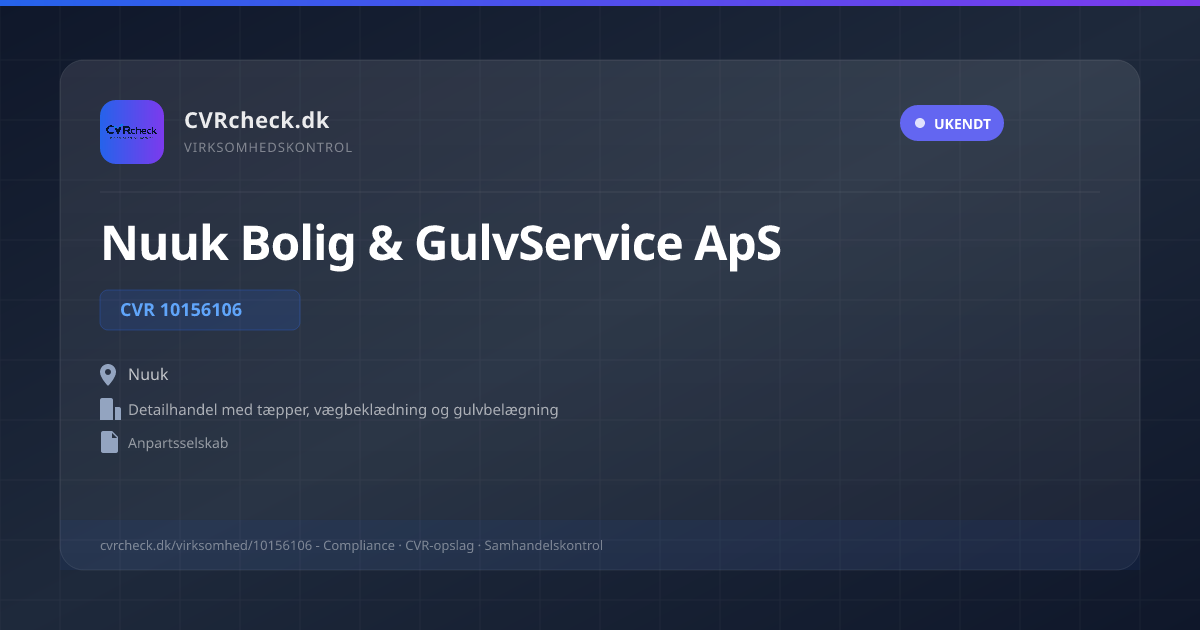 Visitkort: Nuuk Bolig & GulvService ApS, CVR 10156106, Detailhandel med tæpper, vægbeklædning og gulvbelægning, Nuuk, UKENDT