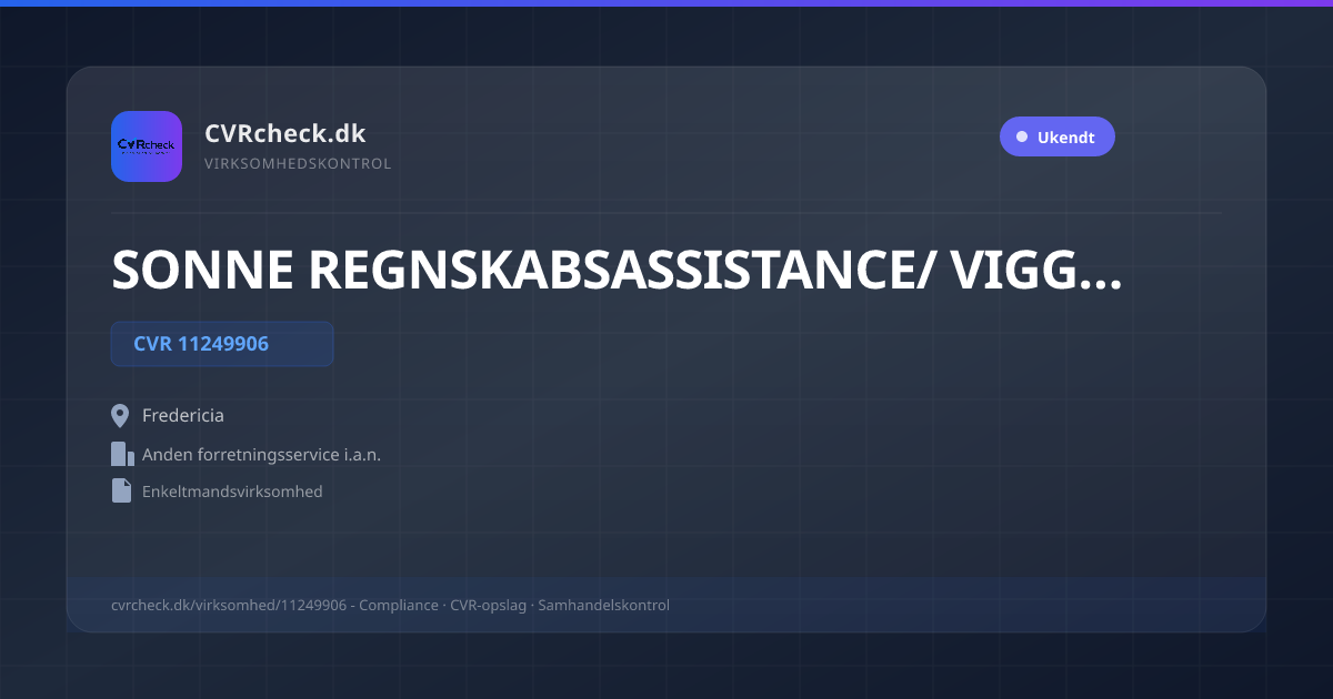 Visitkort: SONNE REGNSKABSASSISTANCE/ VIGGO SONNE, CVR 11249906, Anden forretningsservice i.a.n., Fredericia