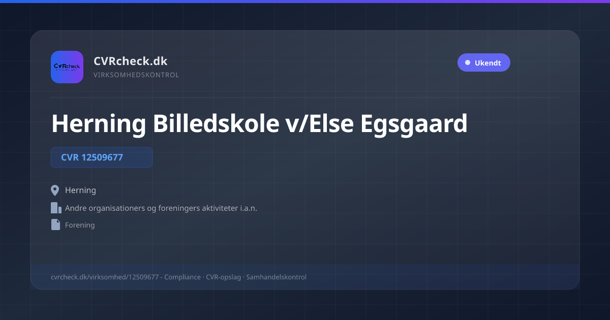 Visitkort: Herning Billedskole v/Else Egsgaard, CVR 12509677, Andre organisationers og foreningers aktiviteter i.a.n., Herning