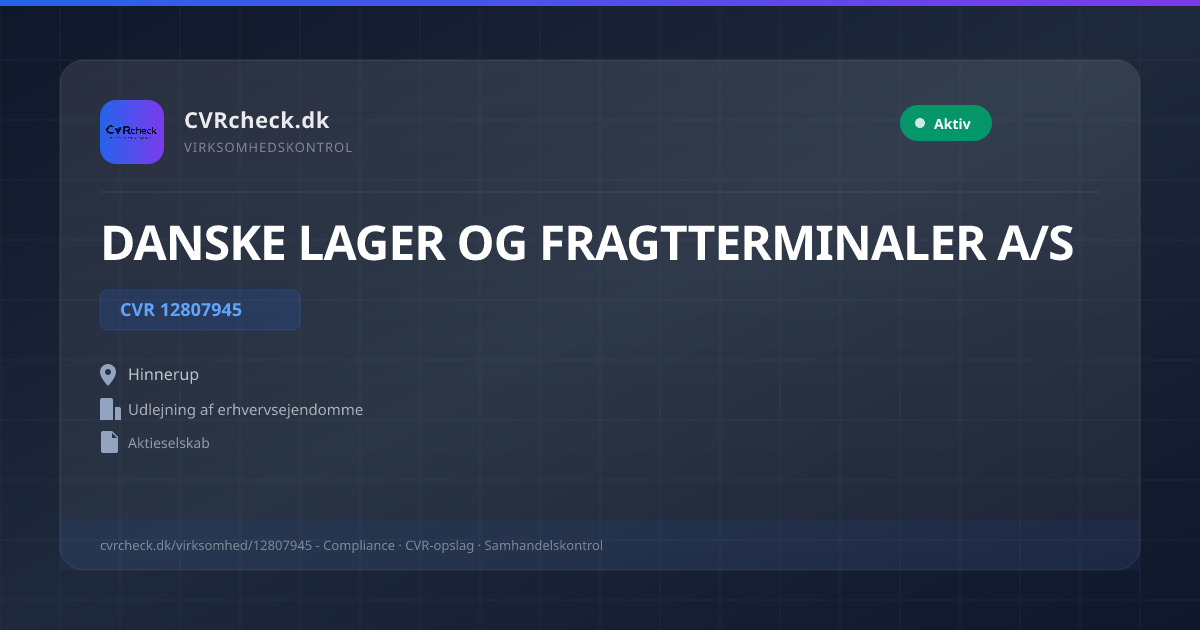 Visitkort: DANSKE LAGER OG FRAGTTERMINALER A/S, CVR 12807945, Udlejning af erhvervsejendomme, Hinnerup, NORMAL