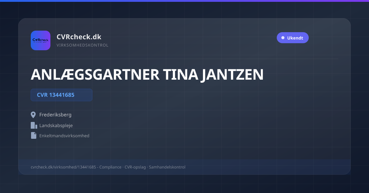 Visitkort: ANLÆGSGARTNER TINA JANTZEN, CVR 13441685, Landskabspleje, Frederiksberg