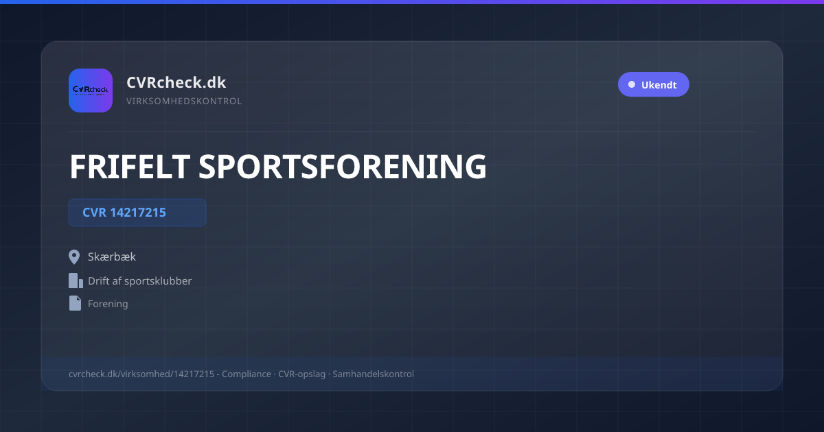 Visitkort: FRIFELT SPORTSFORENING, CVR 14217215, Drift af sportsklubber, Skærbæk