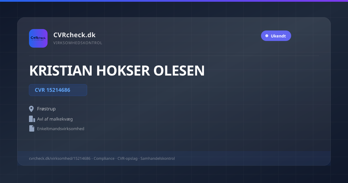 Visitkort: KRISTIAN HOKSER OLESEN, CVR 15214686, Avl af malkekvæg, Frøstrup