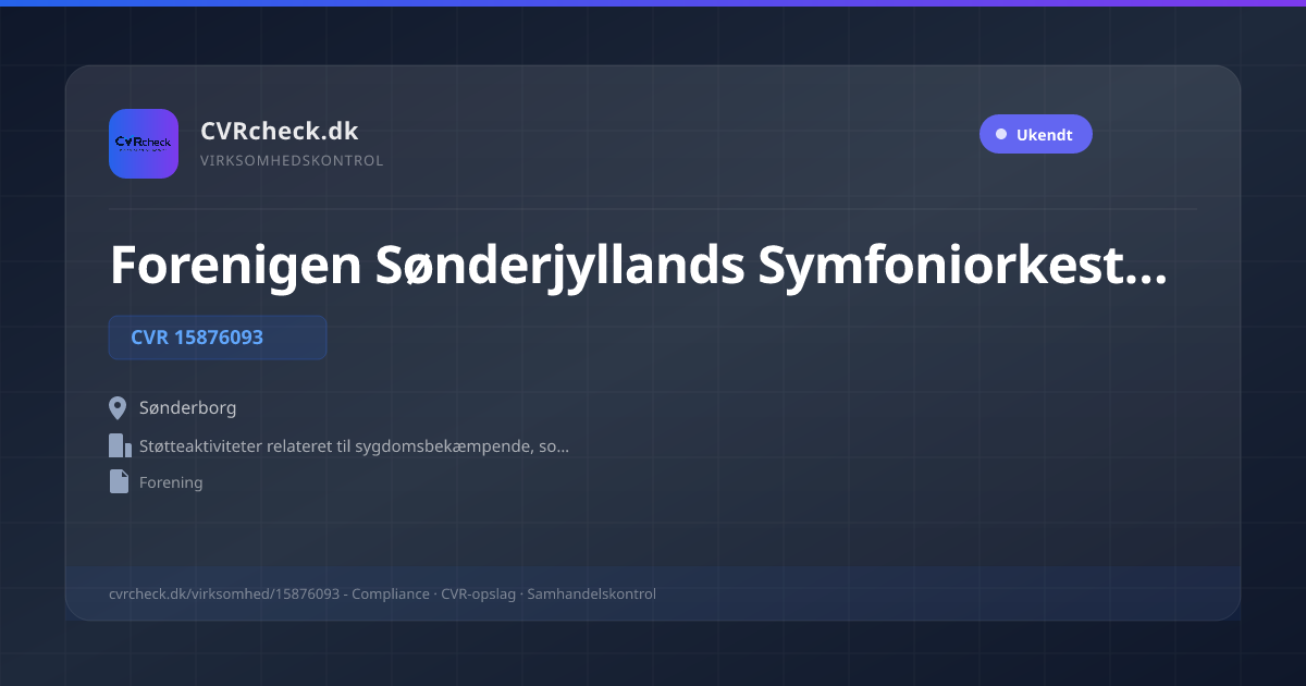Visitkort: Forenigen Sønderjyllands Symfoniorkesters Musikere, CVR 15876093, Støtteaktiviteter relateret til sygdomsbekæmpende, sociale og velgørende formål, Sønderborg