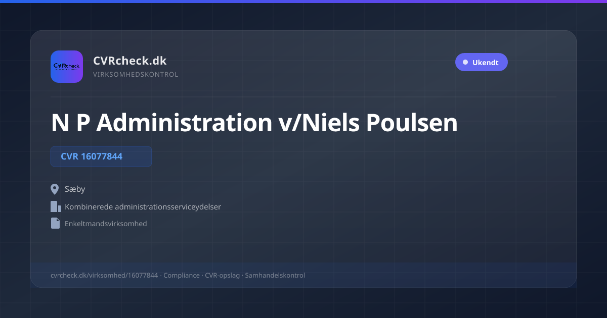 Visitkort: N P Administration v/Niels Poulsen, CVR 16077844, Kombinerede administrationsserviceydelser, Sæby
