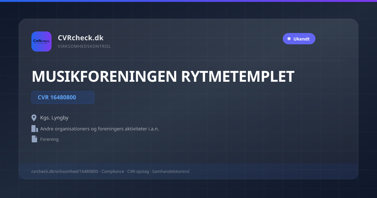 Visitkort: MUSIKFORENINGEN RYTMETEMPLET, CVR 16480800, Andre organisationers og foreningers aktiviteter i.a.n., Kgs. Lyngby