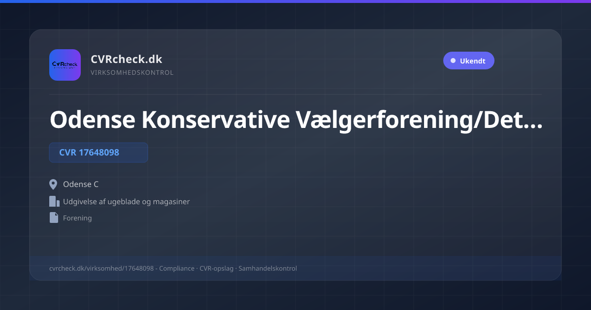 Visitkort: Odense Konservative Vælgerforening/Det Grønne Blad, CVR 17648098, Udgivelse af ugeblade og magasiner, Odense C