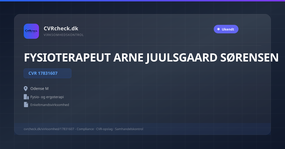 Visitkort: FYSIOTERAPEUT ARNE JUULSGAARD SØRENSEN, CVR 17831607, Fysio- og ergoterapi, Odense M