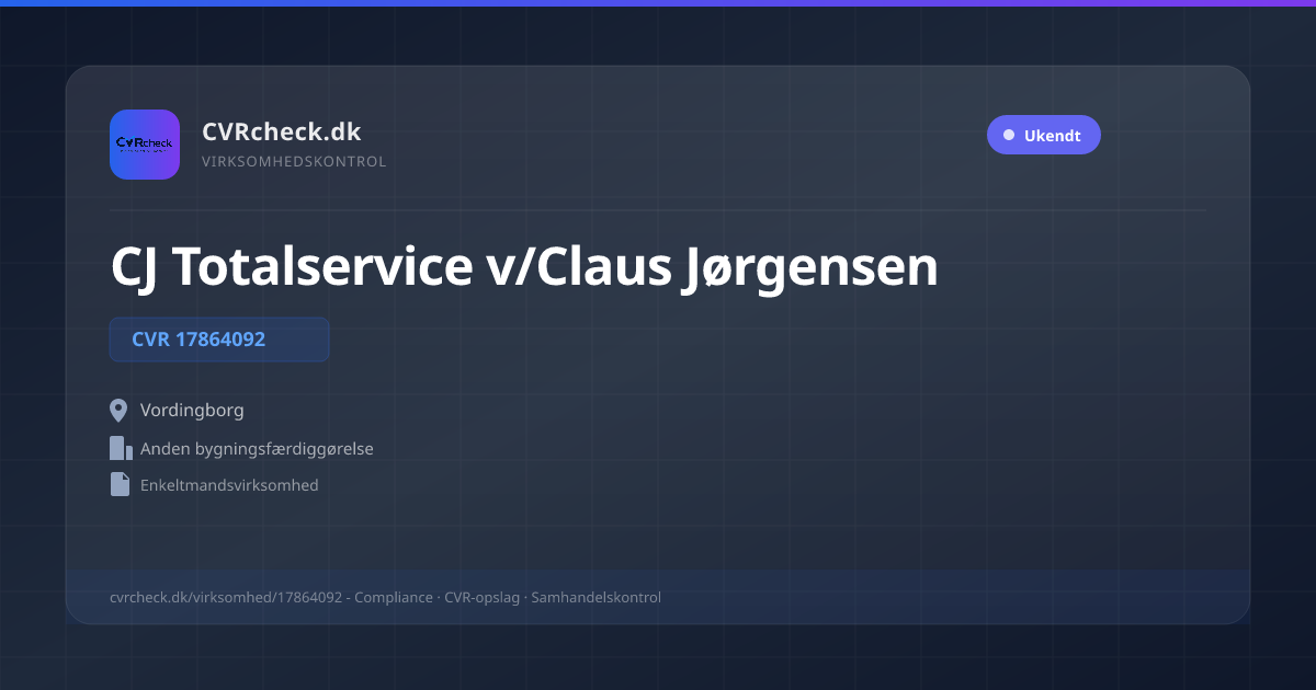 Visitkort: CJ Totalservice v/Claus Jørgensen, CVR 17864092, Anden bygningsfærdiggørelse, Vordingborg