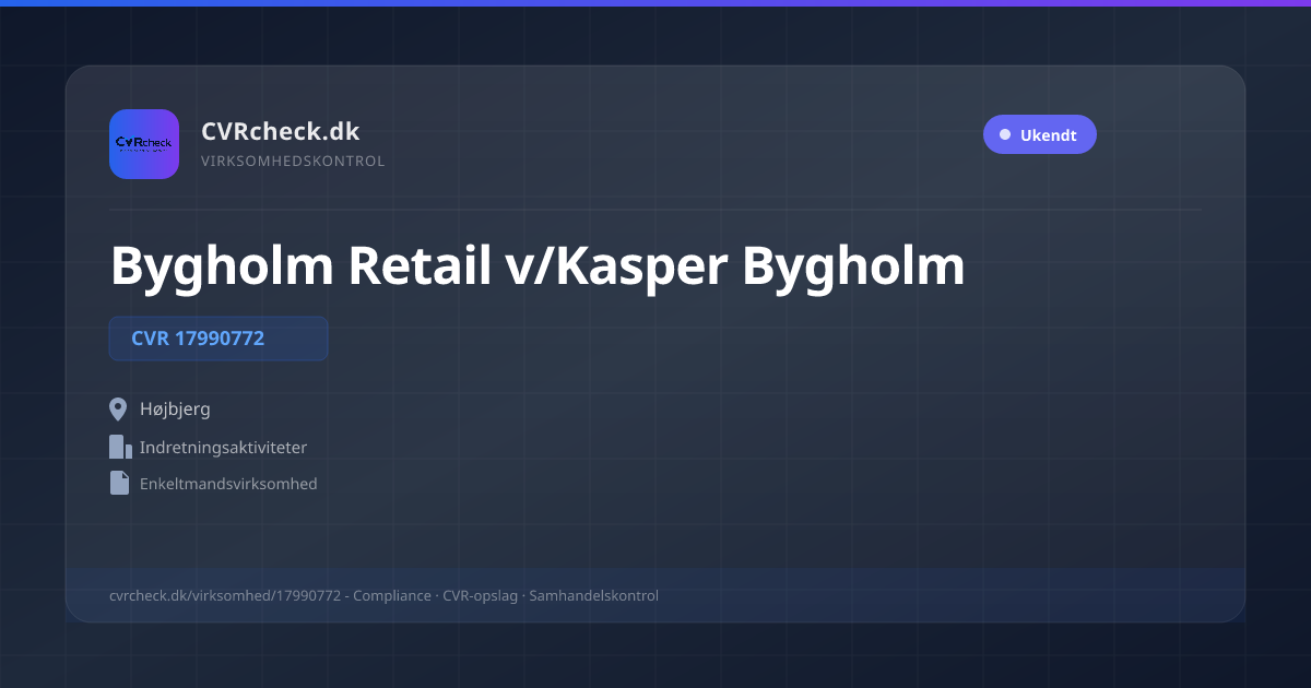 Visitkort: Bygholm Retail v/Kasper Bygholm, CVR 17990772, Indretningsaktiviteter, Højbjerg
