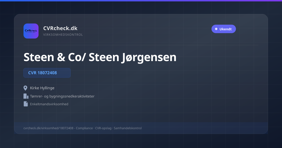 Visitkort: Steen & Co/ Steen Jørgensen, CVR 18072408, Tømrer- og bygningssnedkeraktiviteter, Kirke Hyllinge