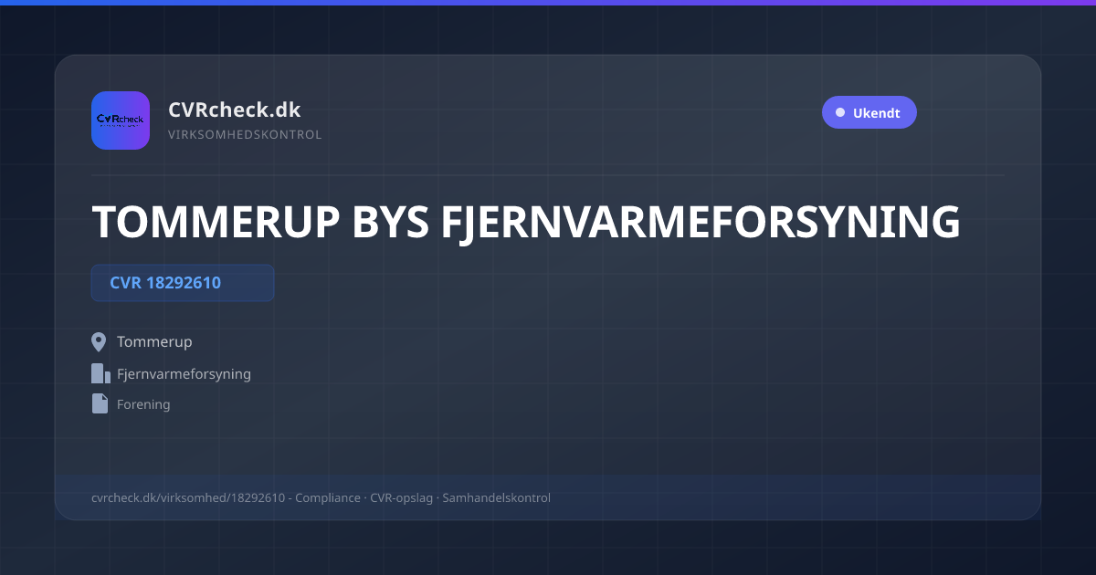 Visitkort: TOMMERUP BYS FJERNVARMEFORSYNING, CVR 18292610, Fjernvarmeforsyning, Tommerup