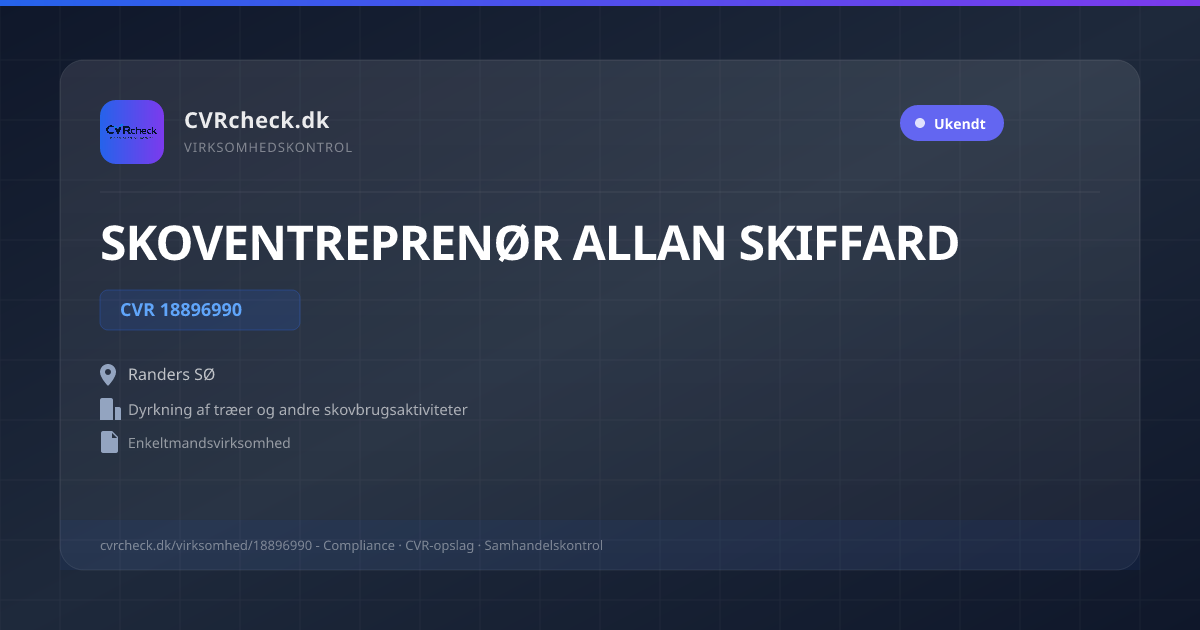 Visitkort: SKOVENTREPRENØR ALLAN SKIFFARD, CVR 18896990, Dyrkning af træer og andre skovbrugsaktiviteter, Randers SØ
