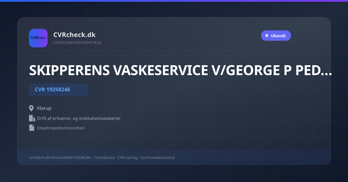 Visitkort: SKIPPERENS VASKESERVICE V/GEORGE P PEDERSEN, CVR 19258246, Drift af erhvervs- og institutionsvaskerier, Klarup