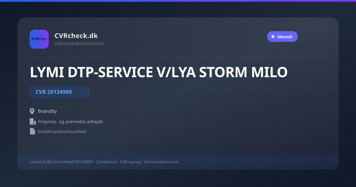 Visitkort: LYMI DTP-SERVICE V/LYA STORM MILO, CVR 20134909, Prepress- og premedia-arbejde, Brøndby