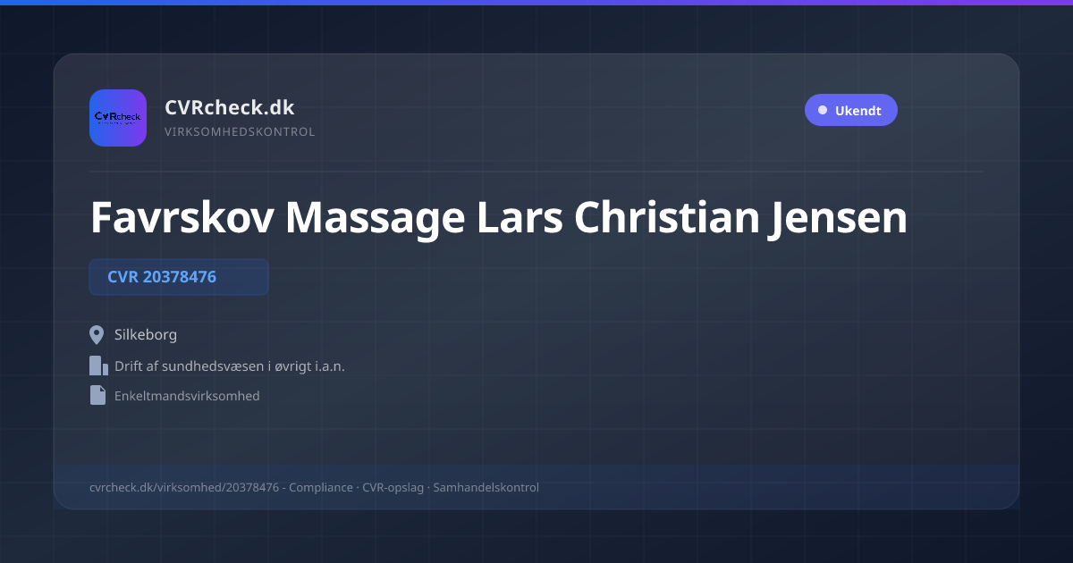 Visitkort: Favrskov Massage Lars Christian Jensen, CVR 20378476, Drift af sundhedsvæsen i øvrigt i.a.n., Silkeborg