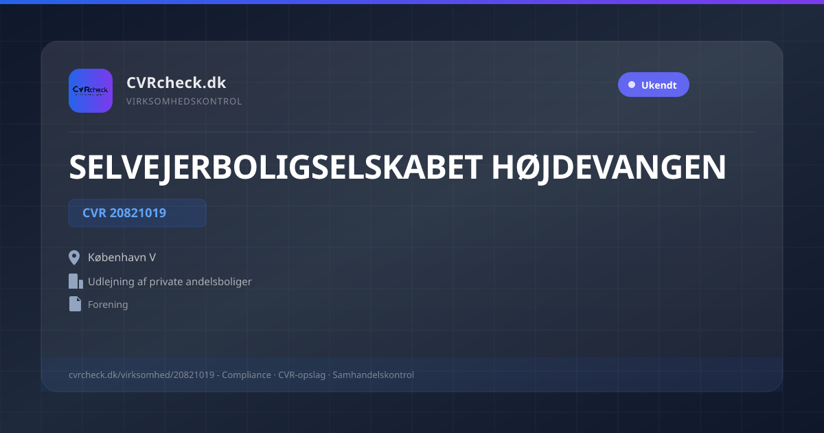 Visitkort: SELVEJERBOLIGSELSKABET HØJDEVANGEN, CVR 20821019, Udlejning af private andelsboliger, København V