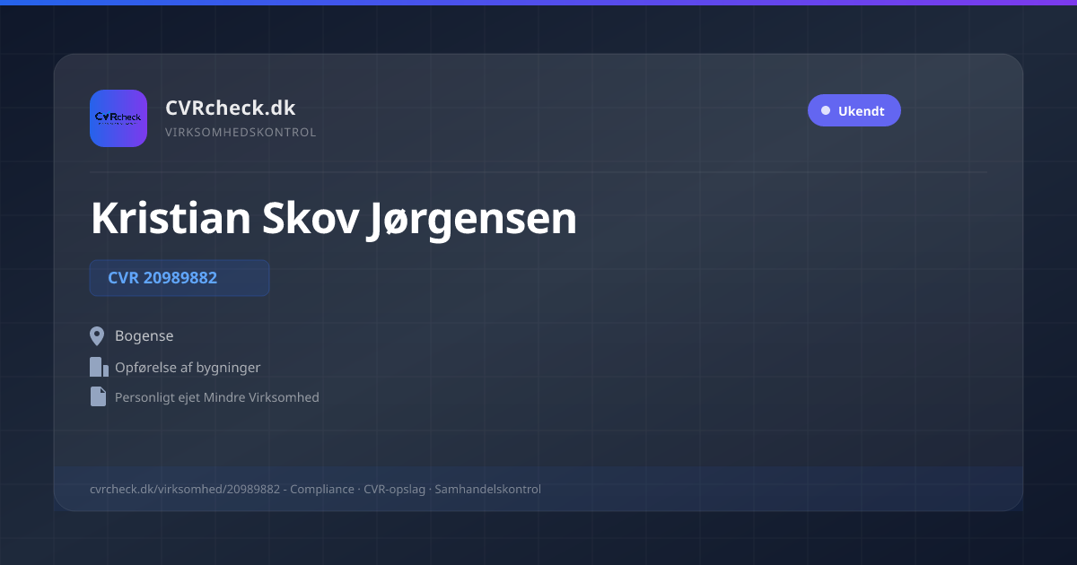 Visitkort: Kristian Skov Jørgensen, CVR 20989882, Opførelse af bygninger, Bogense