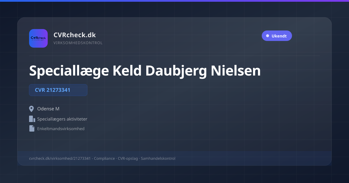 Visitkort: Speciallæge Keld Daubjerg Nielsen, CVR 21273341, Speciallægers aktiviteter, Odense M
