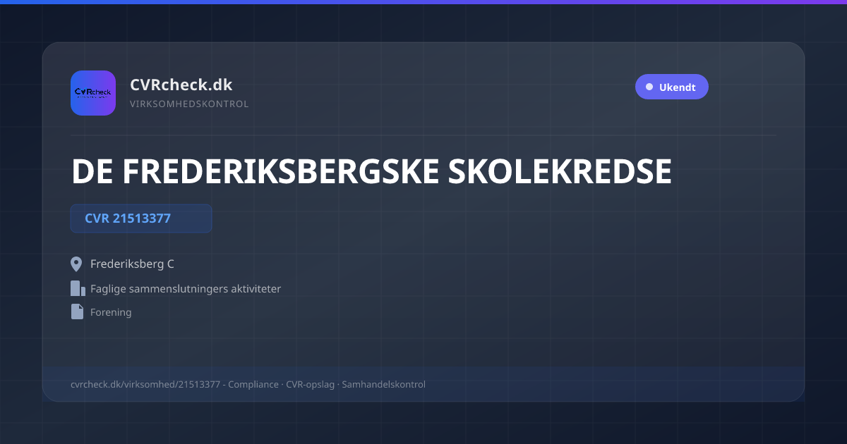 Visitkort: DE FREDERIKSBERGSKE SKOLEKREDSE, CVR 21513377, Faglige sammenslutningers aktiviteter, Frederiksberg C