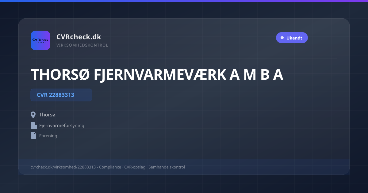 Visitkort: THORSØ FJERNVARMEVÆRK A M B A, CVR 22883313, Fjernvarmeforsyning, Thorsø