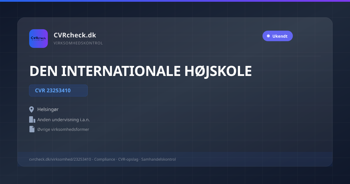 Visitkort: DEN INTERNATIONALE HØJSKOLE, CVR 23253410, Anden undervisning i.a.n., Helsingør