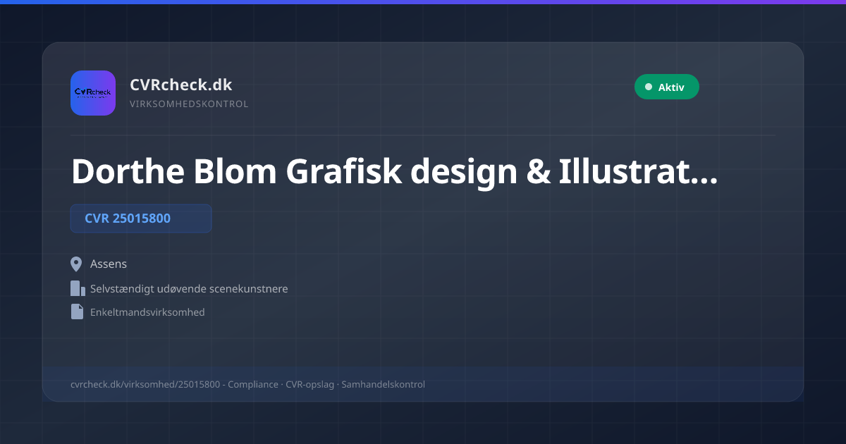 Visitkort: Dorthe Blom Grafisk design & Illustration, CVR 25015800, Selvstændigt udøvende scenekunstnere, Assens, Aktiv