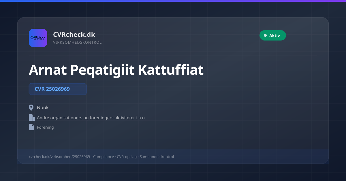 Visitkort: Arnat Peqatigiit Kattuffiat, CVR 25026969, Andre organisationers og foreningers aktiviteter i.a.n., Nuuk, Aktiv