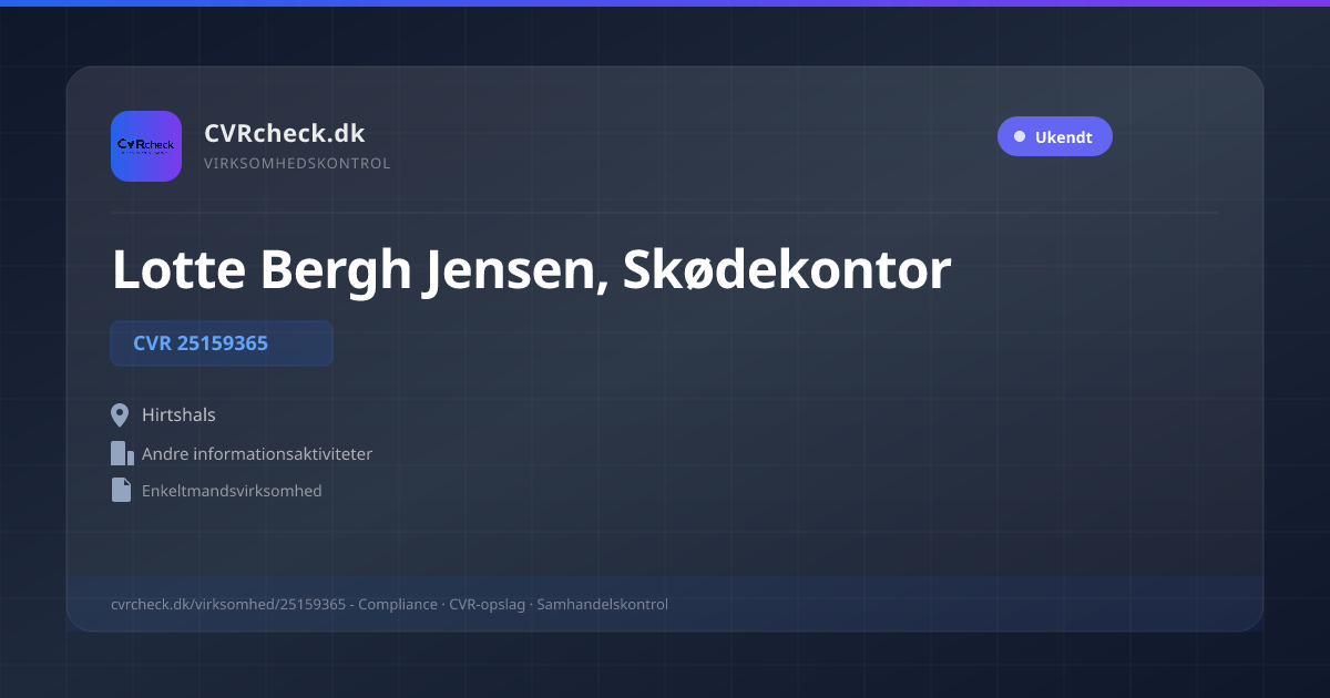 Visitkort: Lotte Bergh Jensen, Skødekontor, CVR 25159365, Andre informationsaktiviteter, Hirtshals