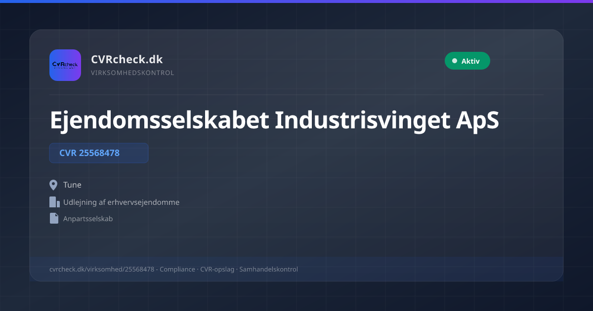 Visitkort: Ejendomsselskabet Industrisvinget ApS, CVR 25568478, Udlejning af erhvervsejendomme, Tune, NORMAL