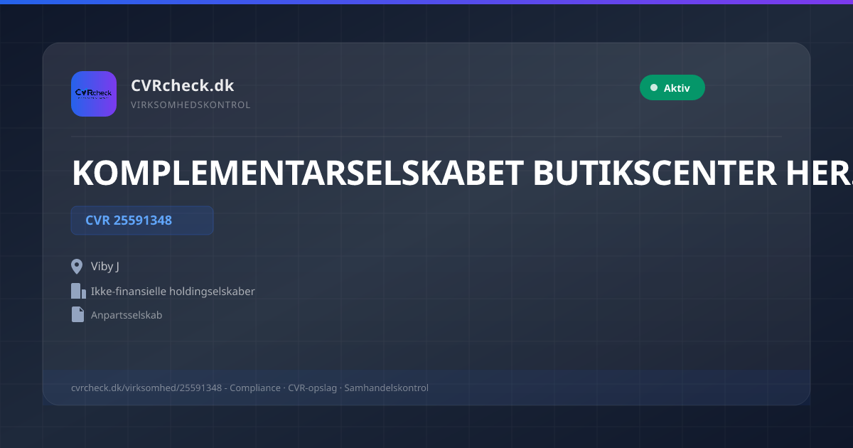 Visitkort: KOMPLEMENTARSELSKABET BUTIKSCENTER HERNING ApS, CVR 25591348, Ikke-finansielle holdingselskaber, Viby J, NORMAL