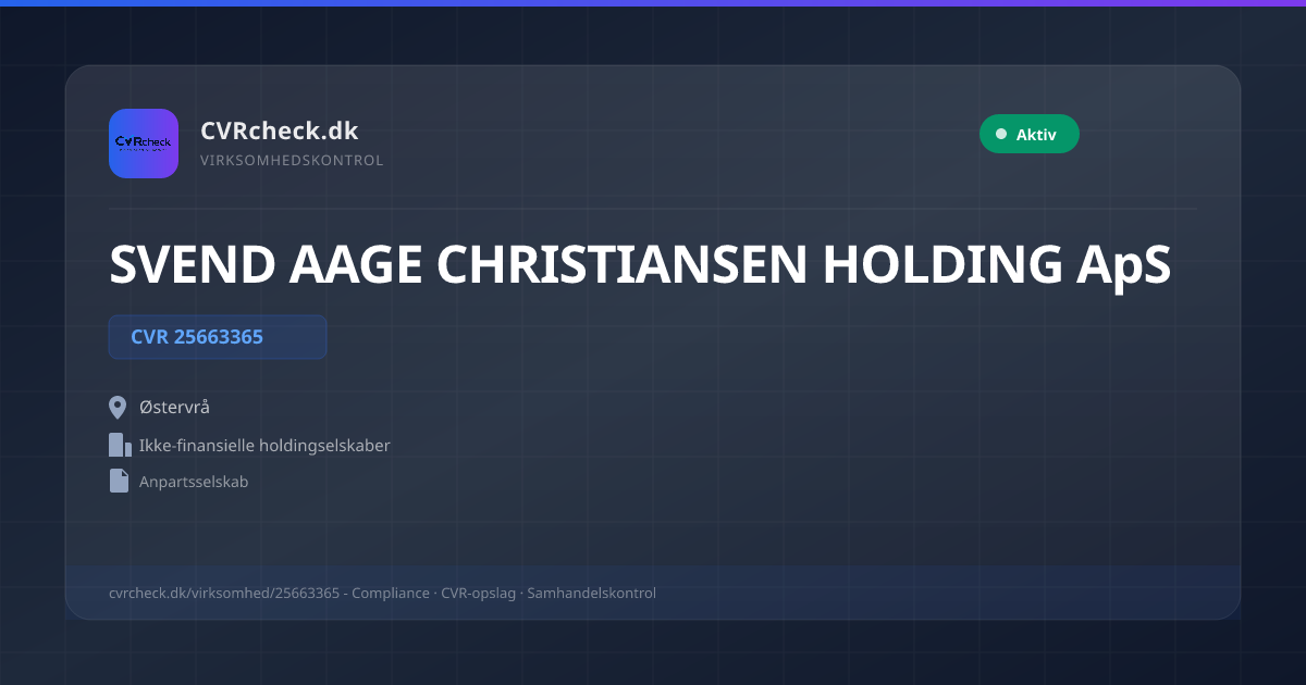 Visitkort: SVEND AAGE CHRISTIANSEN HOLDING ApS, CVR 25663365, Ikke-finansielle holdingselskaber, Østervrå, NORMAL