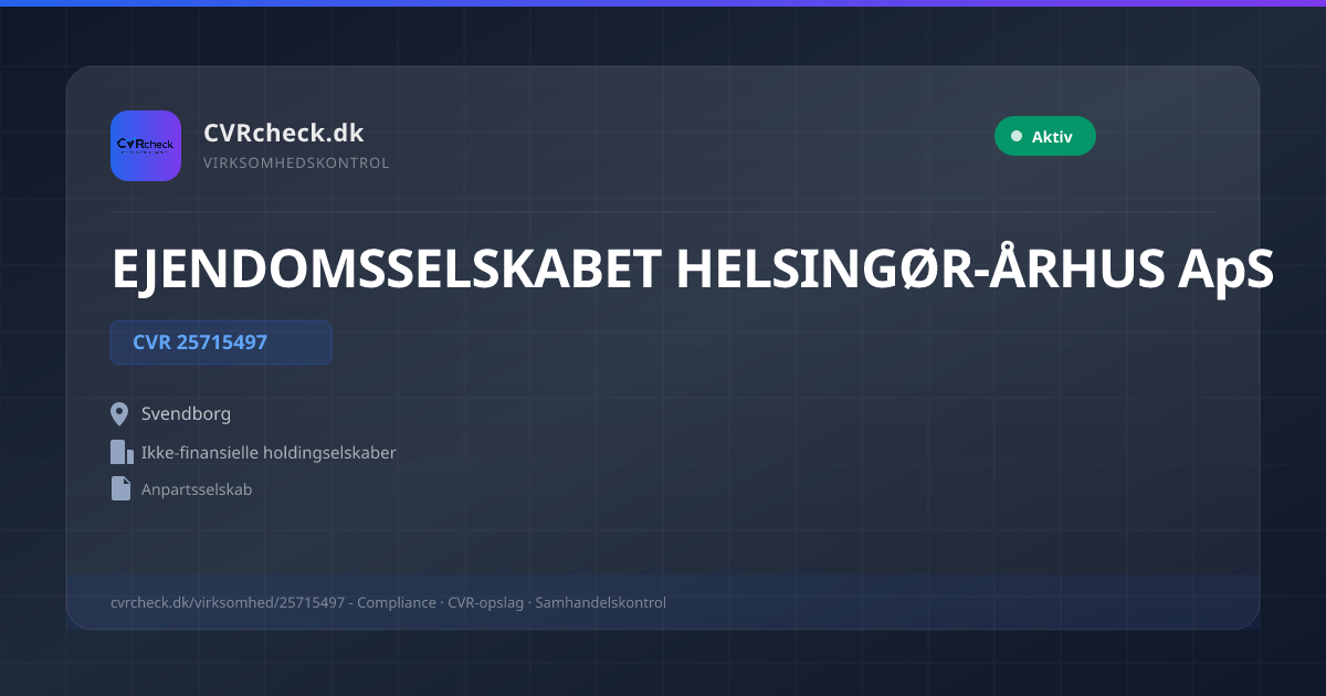 Visitkort: EJENDOMSSELSKABET HELSINGØR-ÅRHUS ApS, CVR 25715497, Ikke-finansielle holdingselskaber, Svendborg, NORMAL