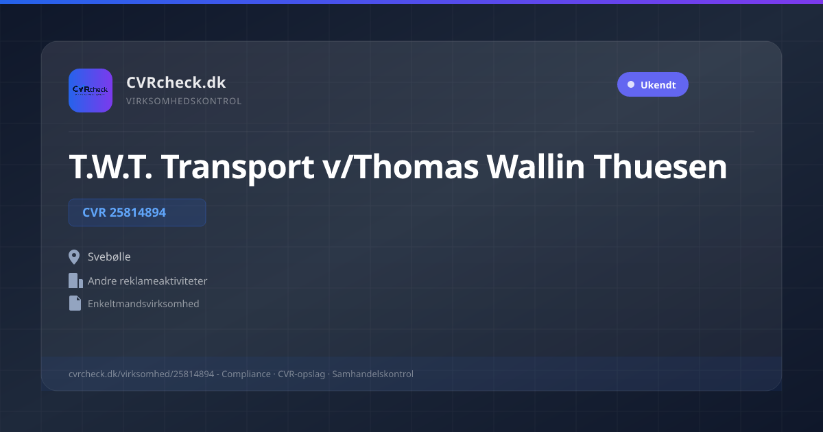 Visitkort: T.W.T. Transport v/Thomas Wallin Thuesen, CVR 25814894, Andre reklameaktiviteter, Svebølle