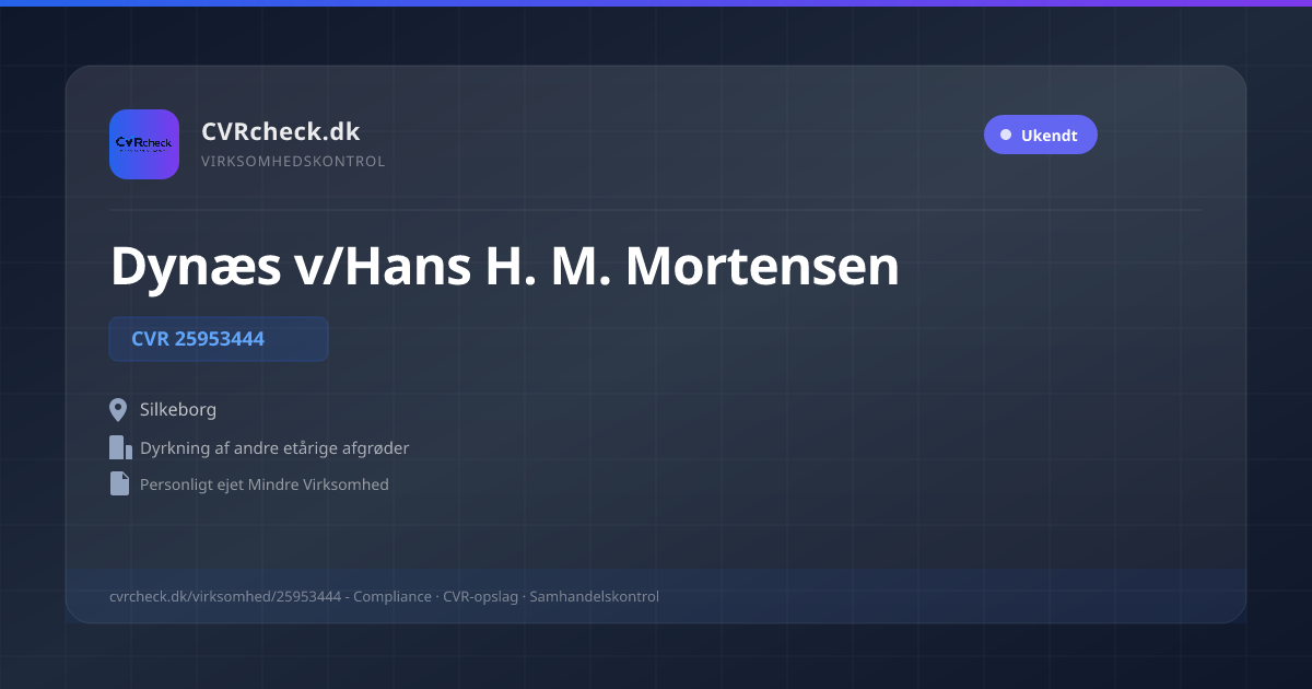 Visitkort: Dynæs v/Hans H. M. Mortensen, CVR 25953444, Dyrkning af andre etårige afgrøder, Silkeborg