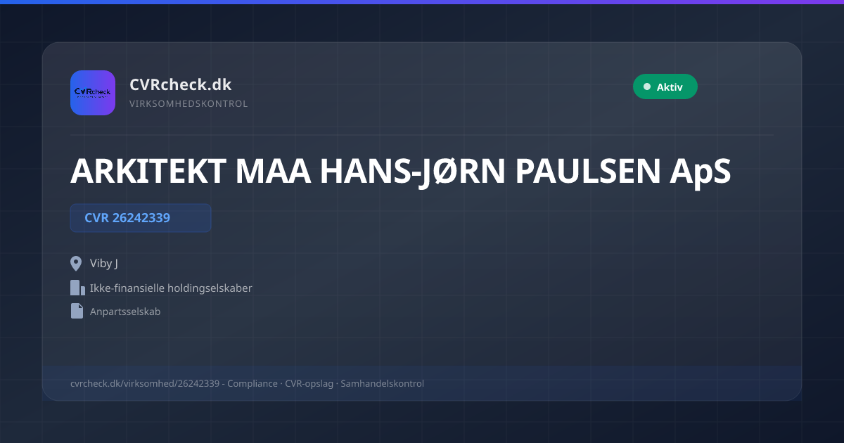Visitkort: ARKITEKT MAA HANS-JØRN PAULSEN ApS, CVR 26242339, Ikke-finansielle holdingselskaber, Viby J, NORMAL