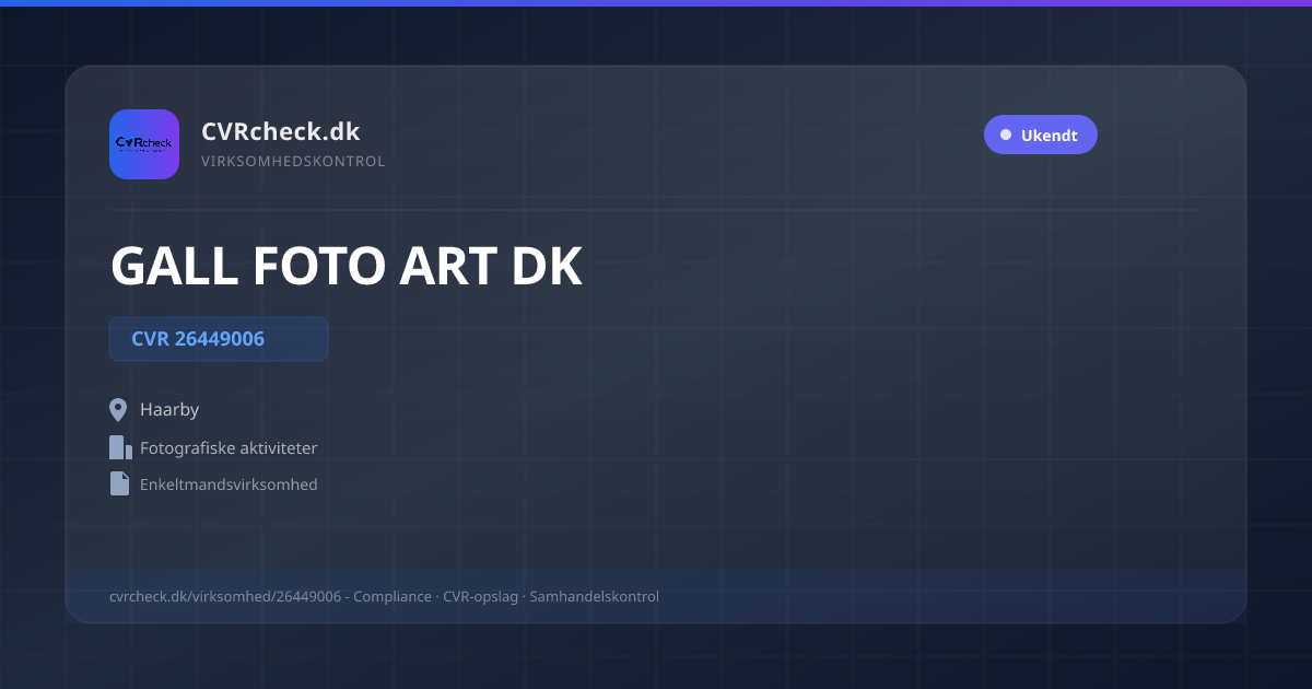 Visitkort: GALL FOTO ART DK, CVR 26449006, Fotografiske aktiviteter, Haarby