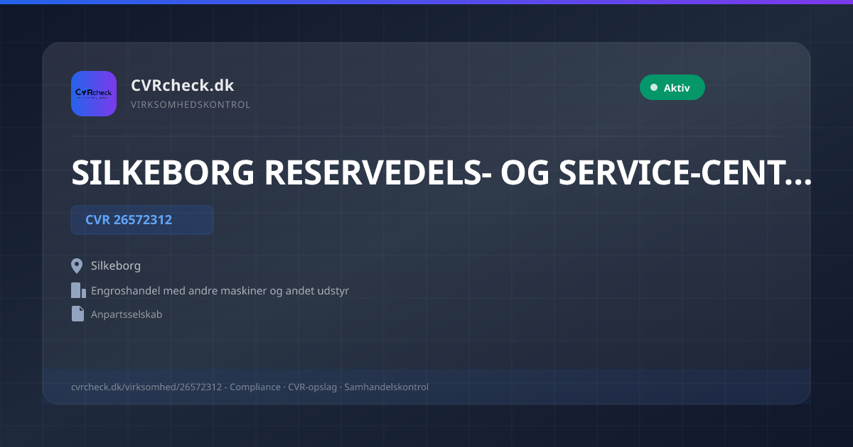 Visitkort: SILKEBORG RESERVEDELS- OG SERVICE-CENTER ApS, CVR 26572312, Engroshandel med andre maskiner og andet udstyr, Silkeborg, NORMAL