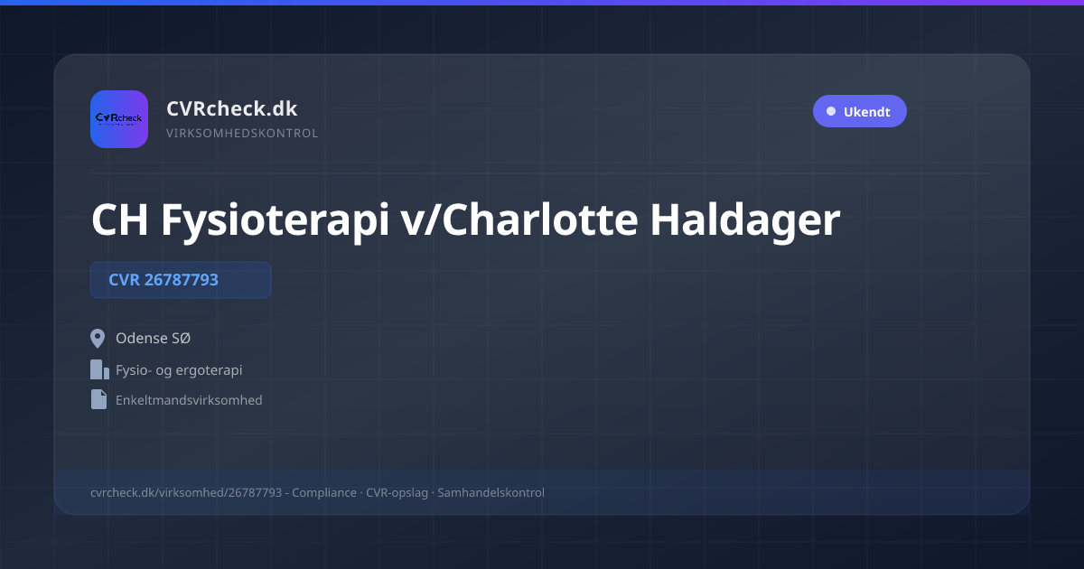 Visitkort: CH Fysioterapi v/Charlotte Haldager, CVR 26787793, Fysio- og ergoterapi, Odense SØ