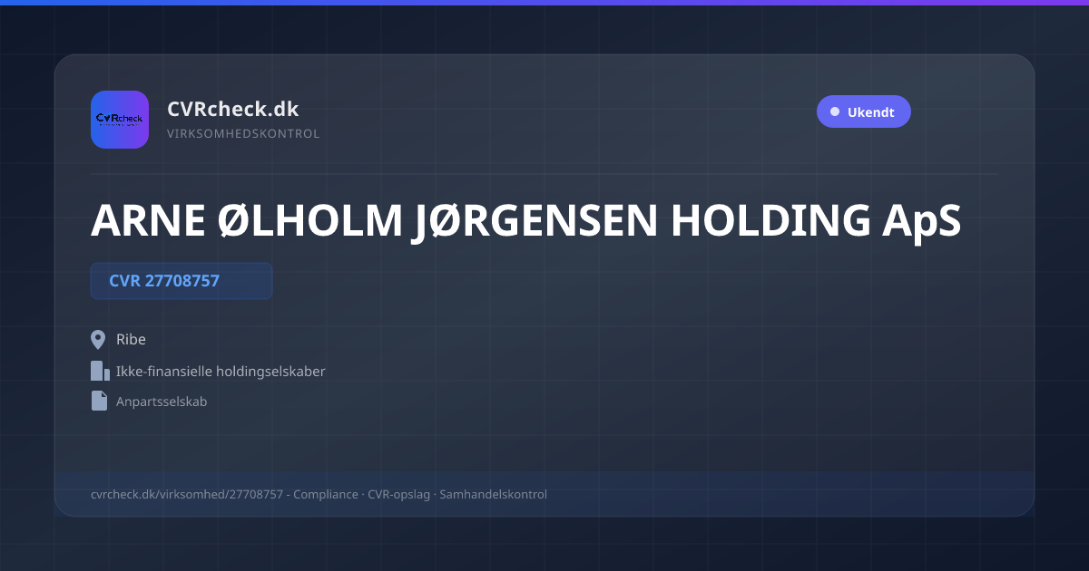 Visitkort: ARNE ØLHOLM JØRGENSEN HOLDING ApS, CVR 27708757, Ikke-finansielle holdingselskaber, Ribe
