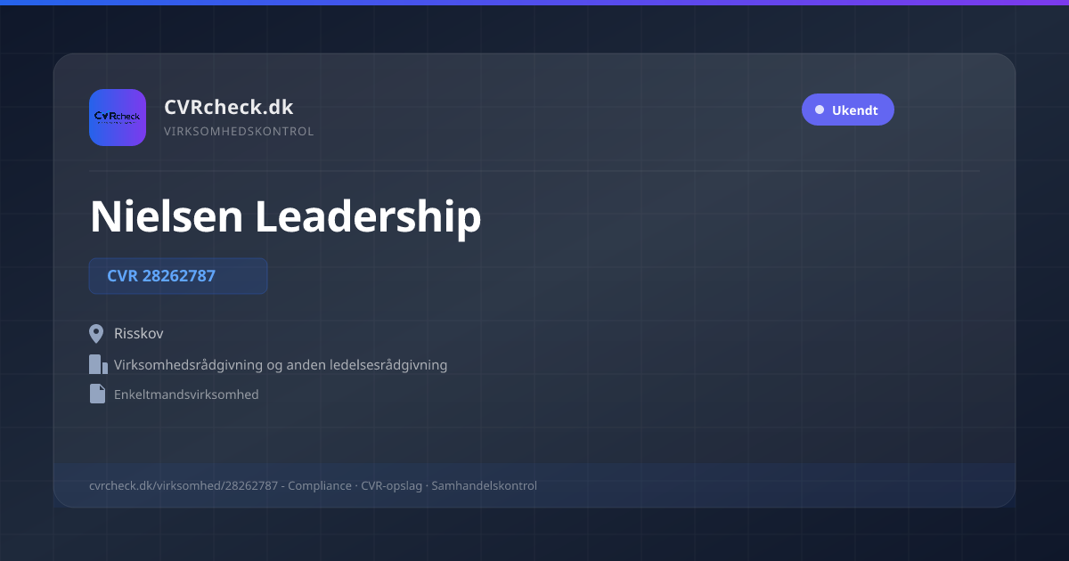 Visitkort: Nielsen Leadership, CVR 28262787, Virksomhedsrådgivning og anden ledelsesrådgivning, Risskov
