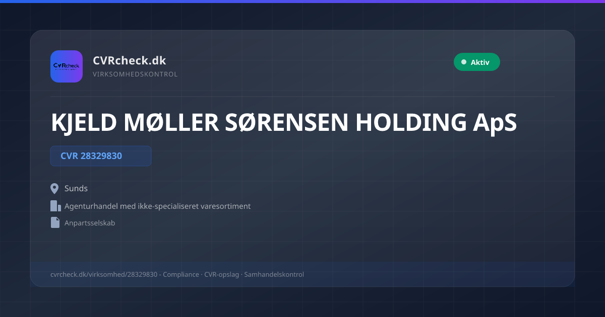 Visitkort: KJELD MØLLER SØRENSEN HOLDING ApS, CVR 28329830, Agenturhandel med ikke-specialiseret varesortiment, Sunds, NORMAL