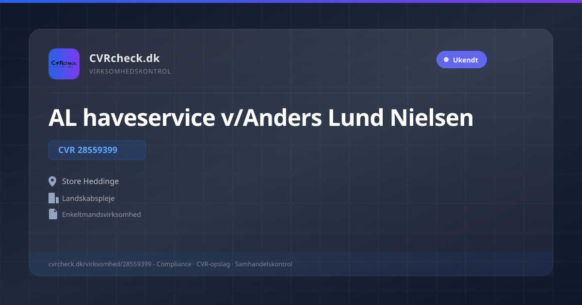 Visitkort: AL haveservice v/Anders Lund Nielsen, CVR 28559399, Landskabspleje, Store Heddinge