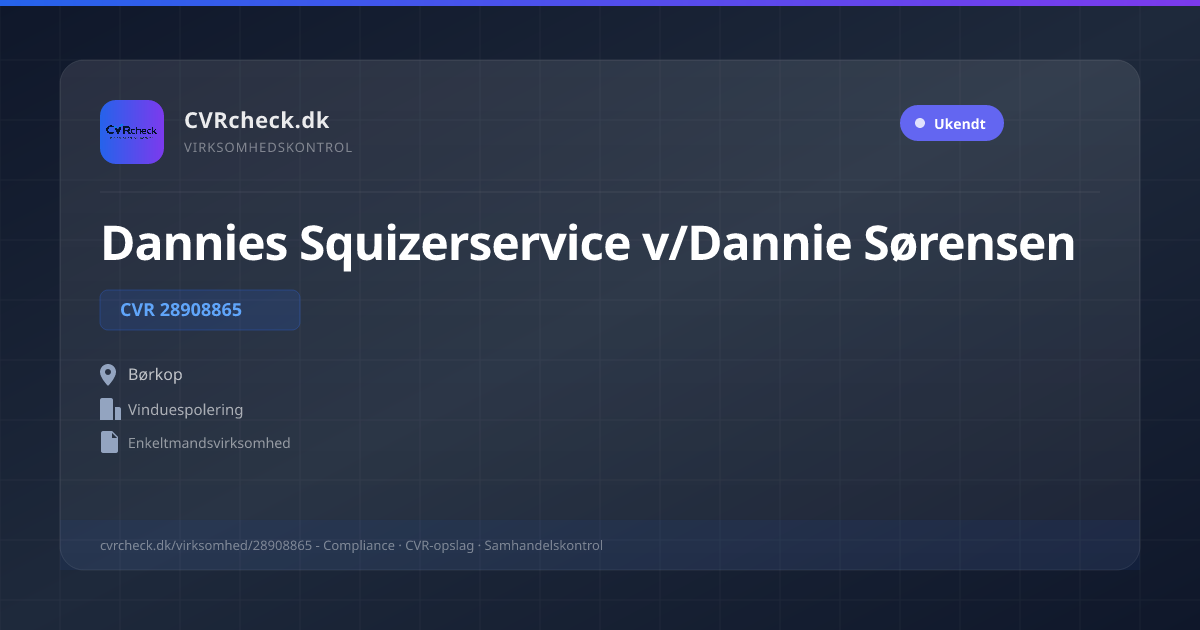 Visitkort: Dannies Squizerservice v/Dannie Sørensen, CVR 28908865, Vinduespolering, Børkop