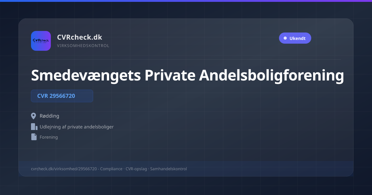 Visitkort: Smedevængets Private Andelsboligforening, CVR 29566720, Udlejning af private andelsboliger, Rødding