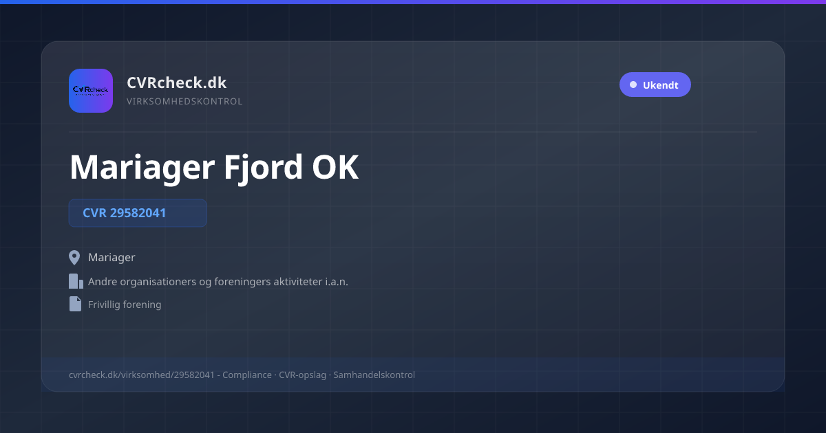 Visitkort: Mariager Fjord OK, CVR 29582041, Andre organisationers og foreningers aktiviteter i.a.n., Mariager
