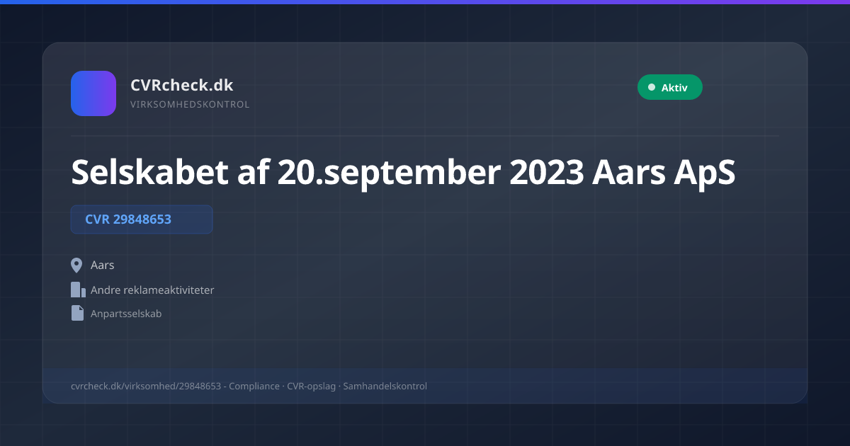 Visitkort: Selskabet af 20.september 2023 Aars ApS, CVR 29848653, Andre reklameaktiviteter, Aars, NORMAL