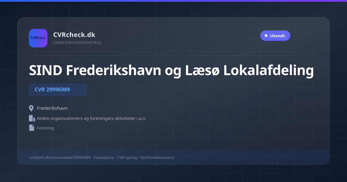 Visitkort: SIND Frederikshavn og Læsø Lokalafdeling, CVR 29996989, Andre organisationers og foreningers aktiviteter i.a.n., Frederikshavn
