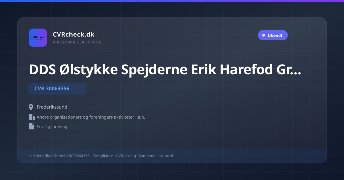 Visitkort: DDS Ølstykke Spejderne Erik Harefod Gruppe, CVR 30064356, Andre organisationers og foreningers aktiviteter i.a.n., Frederikssund