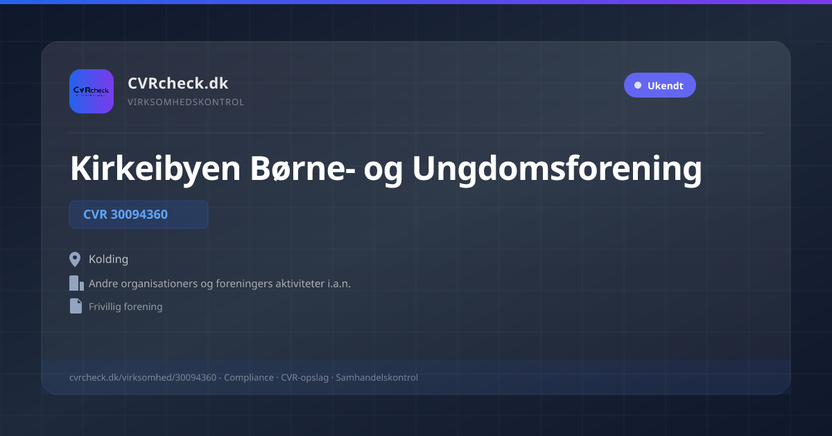 Visitkort: Kirkeibyen Børne- og Ungdomsforening, CVR 30094360, Andre organisationers og foreningers aktiviteter i.a.n., Kolding